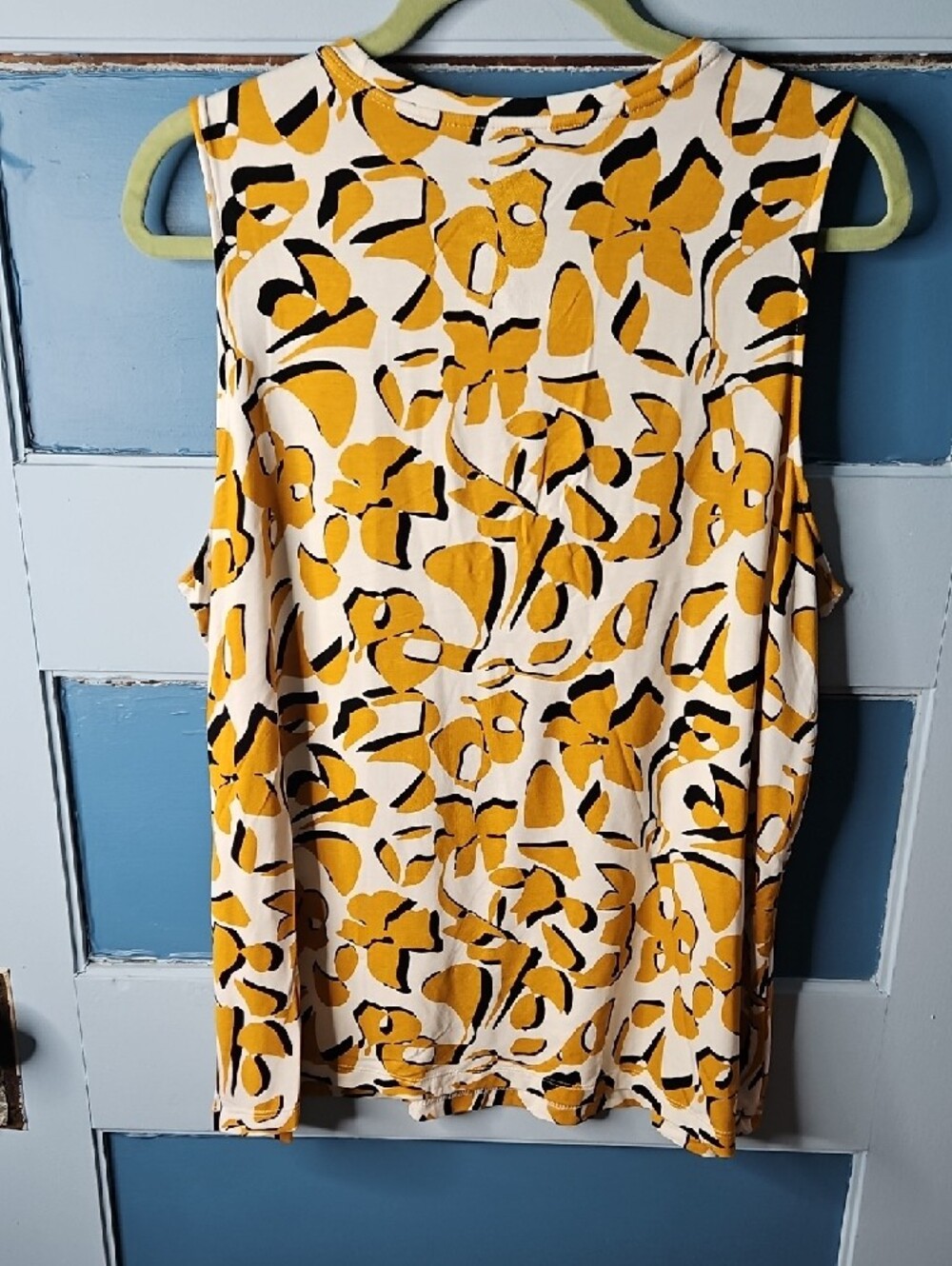 Nine West Yellow Black and White Floral Sleeveless Tank XL - Picture 4 of 6